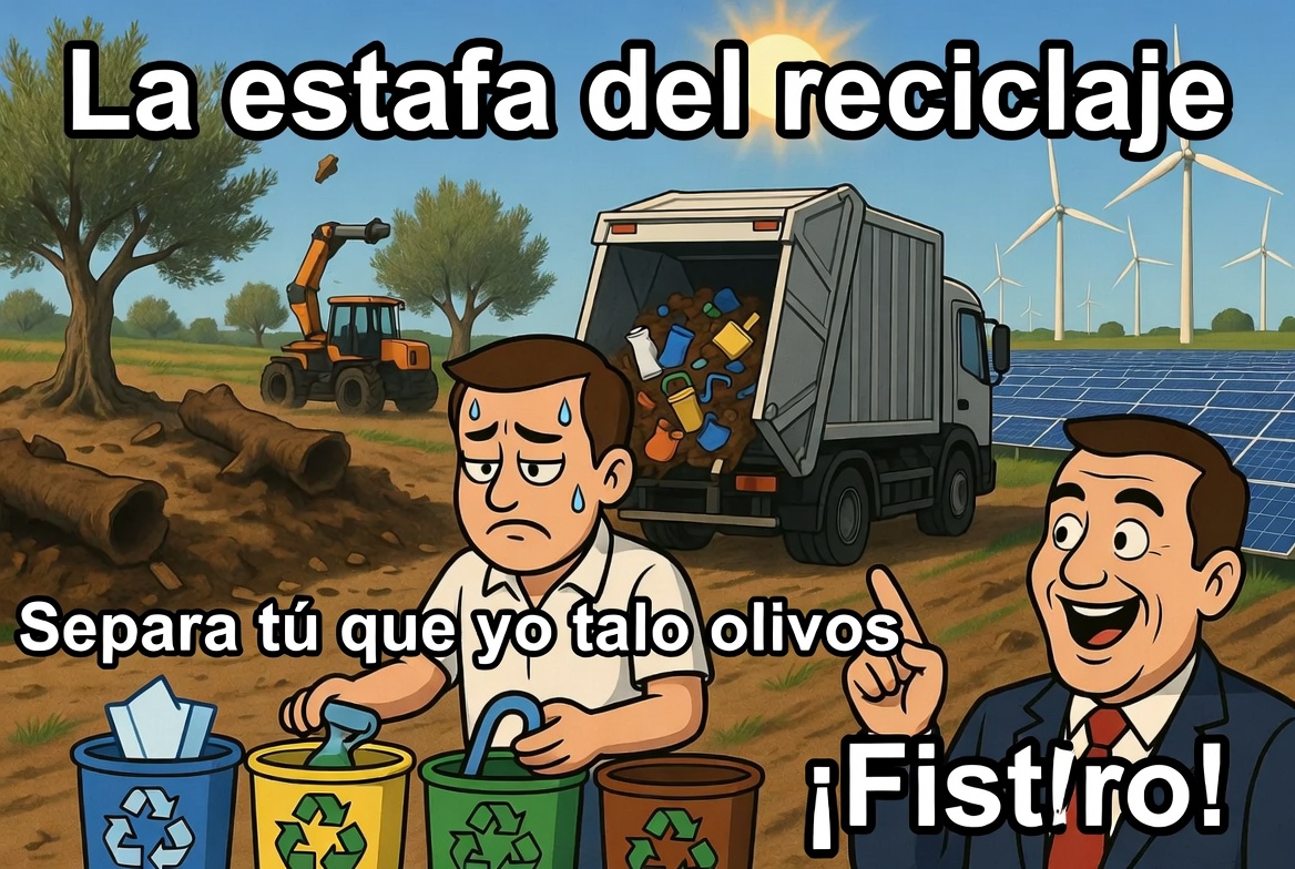La Junta de Andalucía utiliza a Chiquito de la Calzada para fomentar la estafa del reciclaje mientras ellos se dedican a talar olivos milenarios